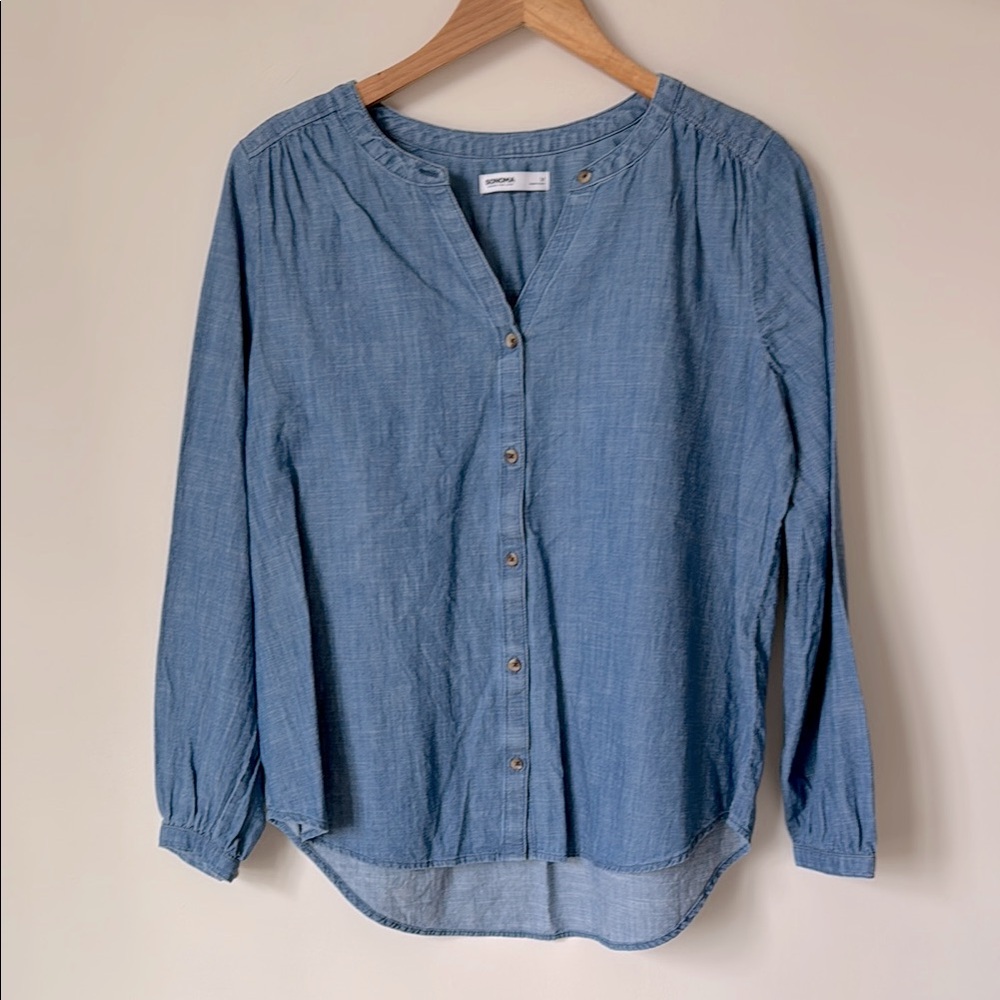 Sonoma | Chambray V-Neck Button-Up Shirt | Size M